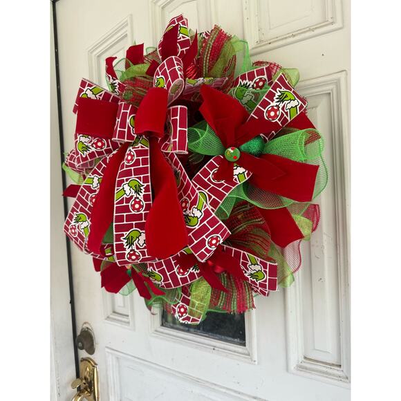 Grinch Wreath Christmas Holiday Home Decor, Front Door Hanger, Gift Idea - Picture 4 of 6